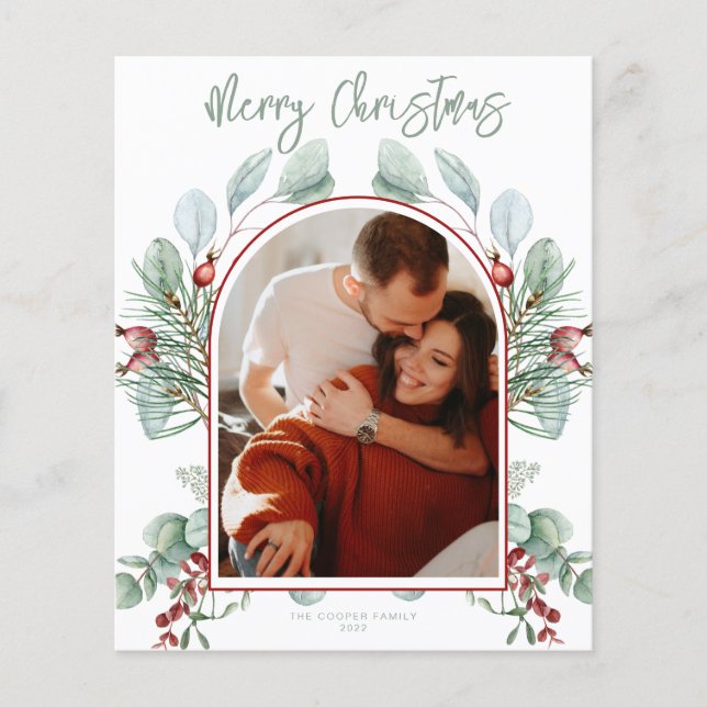 BUDGET Modern Greenery Christmas Card (Front)