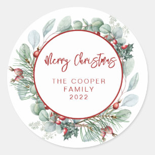 BUDGET Modern Greenery Christmas Card Flyer Classic Round Sticker