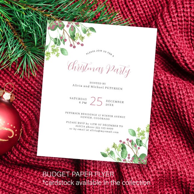 Budget modern greenery Christmas party Invitation Flyer (Creator Uploaded)