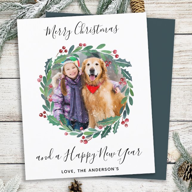 Budget Modern Greenery Wreath Christmas Photo Card (Creator Uploaded)