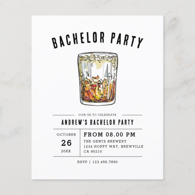 Budget Modern Groom Whiskey Bachelor Party  (Front)