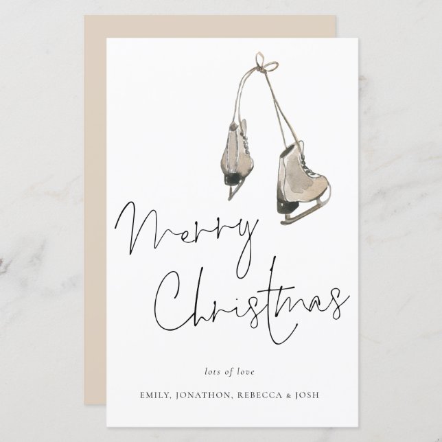Budget Modern Ice Skates Merry Christmas Card (Front/Back)