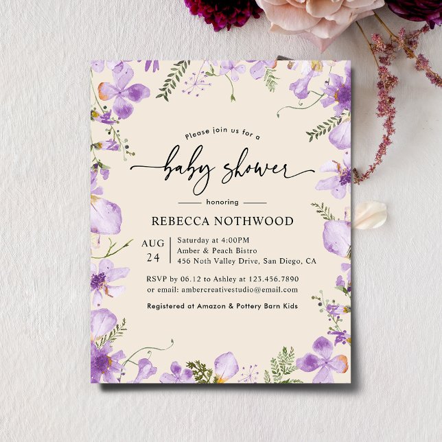 Budget Modern Lavender Baby Shower Invitation (Creator Uploaded)