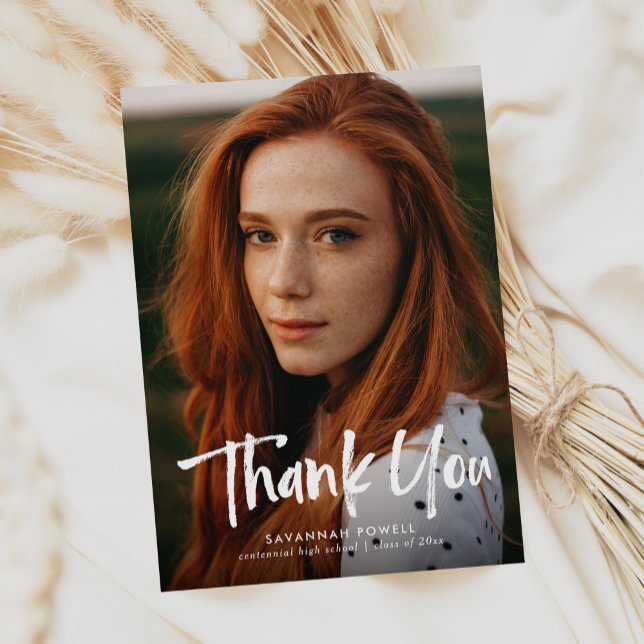 Budget Modern Lettering Simple 3 Photo Graduation Thank You Card (Creator Uploaded)