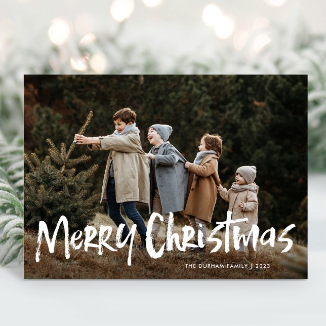 Budget Modern Lettering Two Photo Merry Christmas  Holiday Card (Creator Uploaded)