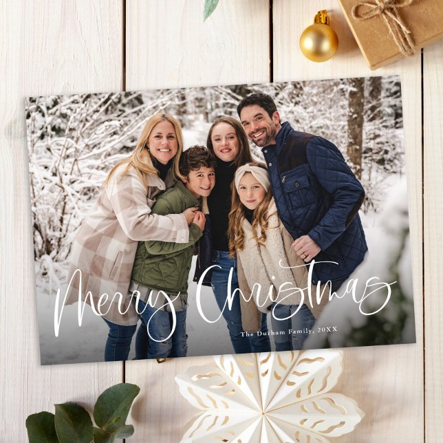 Budget Modern Lettering Two Photo Merry Christmas Holiday Card (Creator Uploaded)