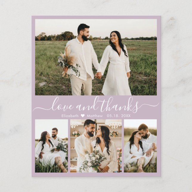 Budget Modern Lilac Photo Wedding Thank You Card (Front)