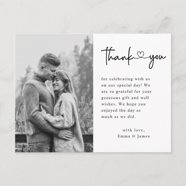 Budget Modern Love Script Wedding Photo Thank You Postcard (Front)