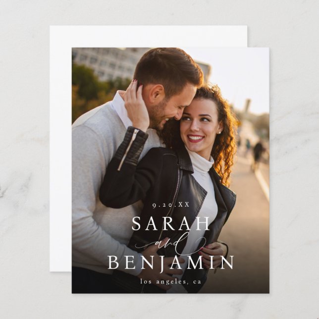 Budget Modern M Photo Vertical Chic Save the Date  (Front/Back)