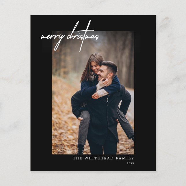 Budget Modern Merry Christmas Black Photo Card (Front)