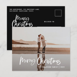 Budget modern minimal photo black script Christmas Holiday Postcard