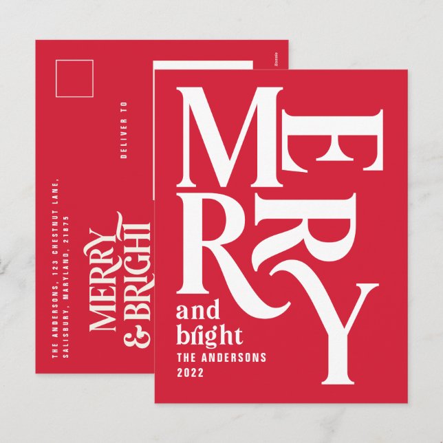 Budget Modern minimal simple red merry Christmas Holiday Postcard (Front/Back)