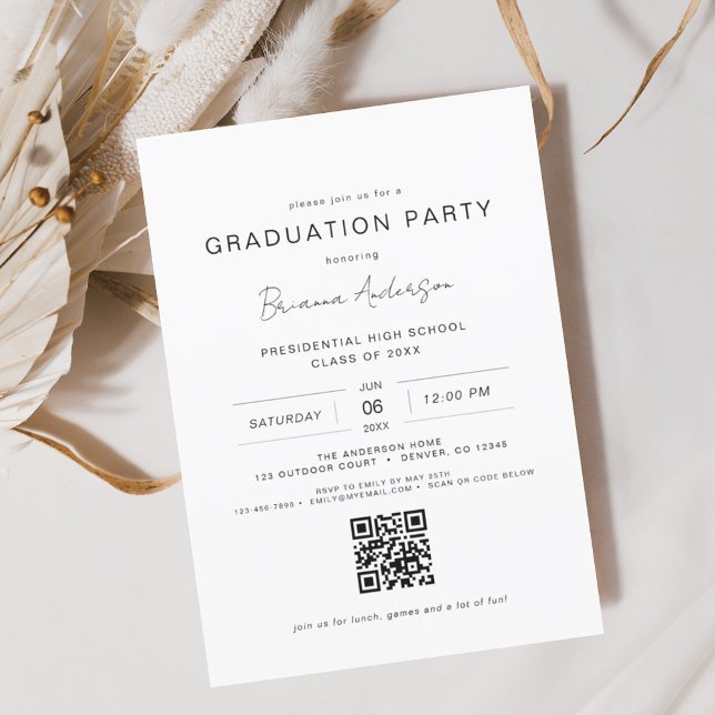 Budget Modern Minimalist QR Code Graduation Party (Creator Uploaded)