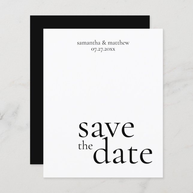 BUDGET Modern Minimalist Save The Date Wedding (Front/Back)