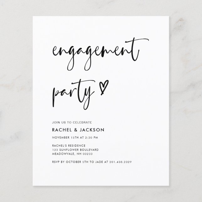 Budget Modern Minimalist Script Engagement Party  Flyer (Front)