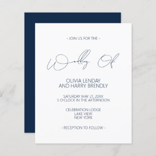 Budget Modern Navy Blue White Wedding Invitation
