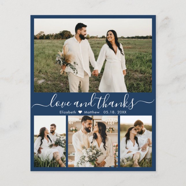 Budget Modern Navy Photo Wedding Thank You Card (Front)