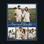 Budget Modern Navy Photo Wedding Thank You Card<br><div class="desc">Budget, Modern, Elegant, Minimalist Navy Hand Lettered Wedding Four (4) Photo Collage Thank You personalised affordable low budget THIN card. Stylish wedding thank you card template featuring 4 photo on the front and one photo on the back. ***PLEASE NOTE! *** BUDGET PAPER/FLYER IS THIN. *** UPGRADE THE PAPER FOR A...</div>