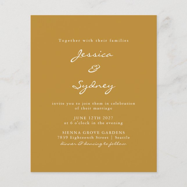 Budget Modern Ochre Script Wedding Invitation (Front)