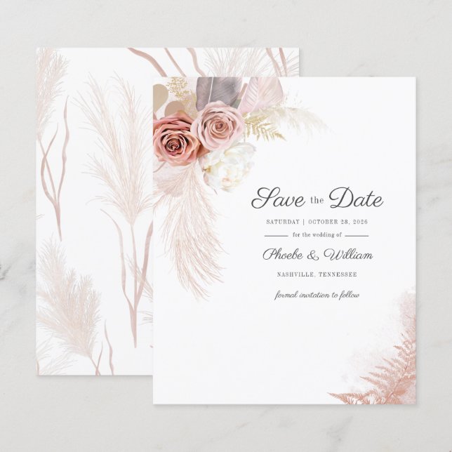 Budget Modern Pampas Grass Floral Save The Date (Front/Back)