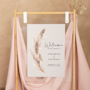 Budget modern pampas grass wedding welcome poster