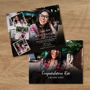 Budget Modern Photo Collage Graduation Invitation