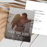 Budget modern photo destination wedding save date<br><div class="desc">Simple elegant trendy engagement photo double sided casual destination BUDGET AFFORDABLE wedding save the date card template in neutral black and white typography. Suitable for modern weddings.</div>
