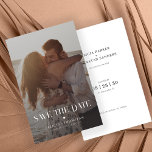 Budget modern photo destination wedding save date<br><div class="desc">Simple elegant trendy engagement photo double sided casual destination BUDGET affordable wedding save the date card template in neutral black and white typography. Suitable for modern weddings.</div>