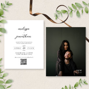BUDGET Modern Photo Monogram Script QR Wedding