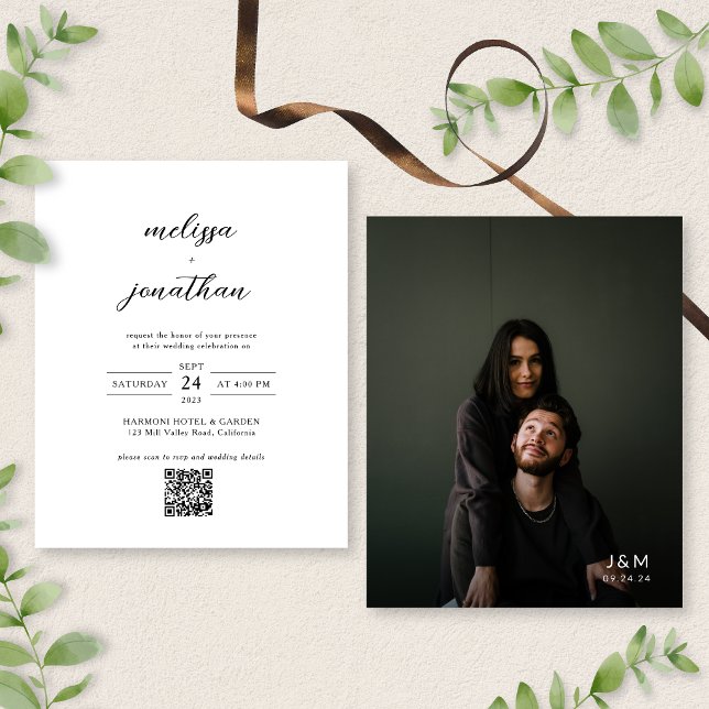 BUDGET Modern Photo Monogram Script QR Wedding (Creator Uploaded)