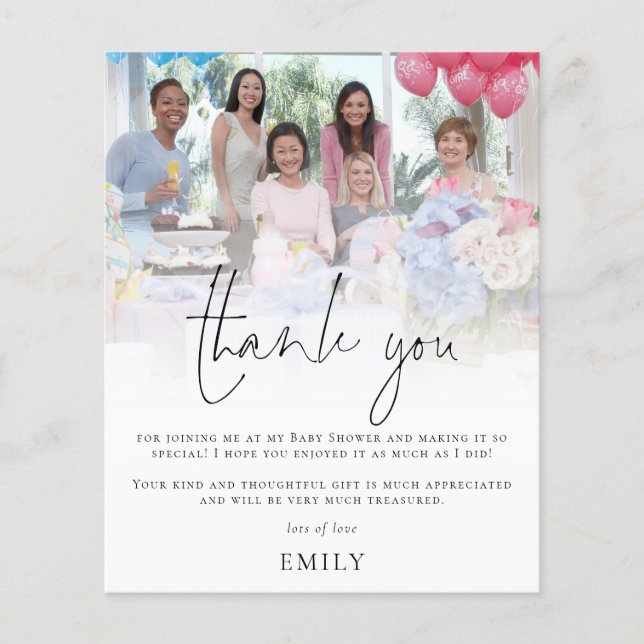 Budget Modern Photo Overlay Baby Shower Thank You (Front)
