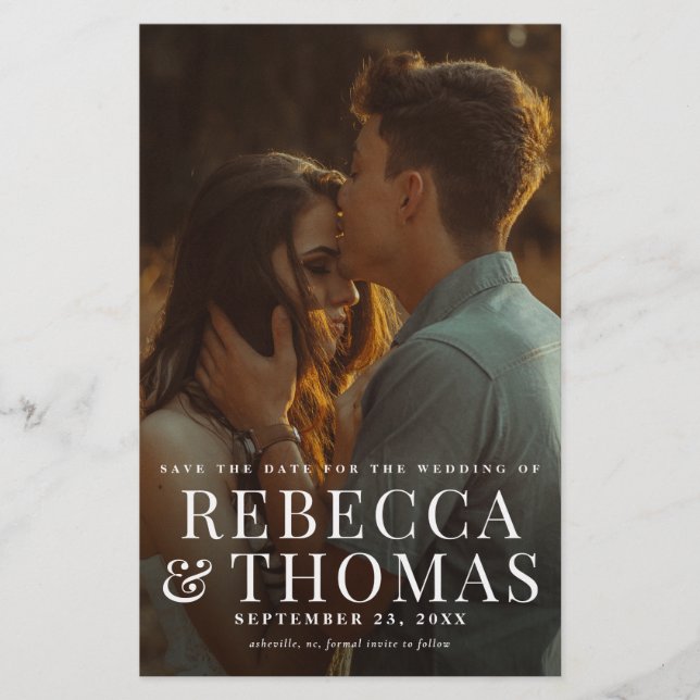 Budget Modern Photo Overlay Wedding Save the Date Flyer (Front)