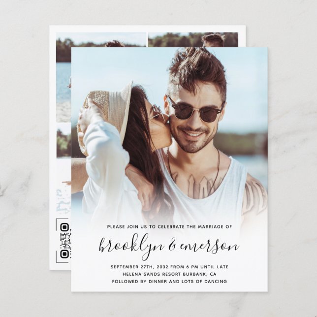 Budget Modern Photo QR Code Wedding Invitation (Front/Back)