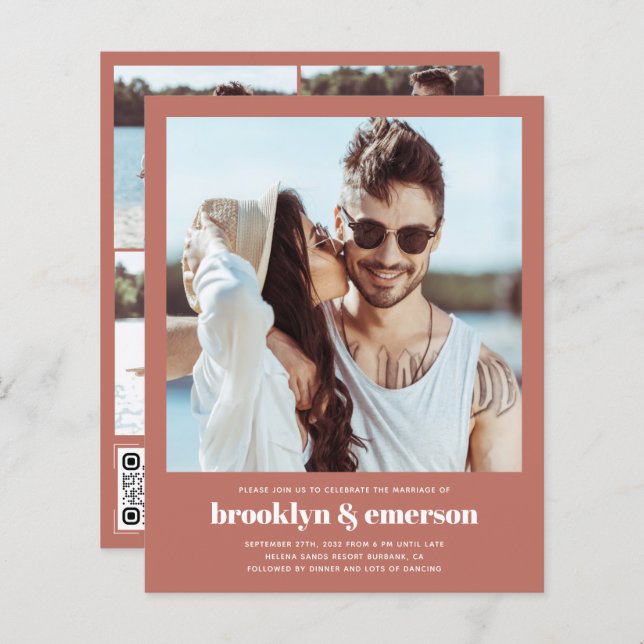 Budget Modern Photo QR Code Wedding Invitation (Front/Back)