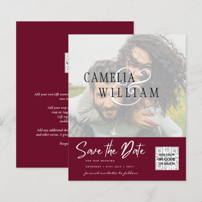 BUDGET Modern PHOTO Save The Date QR CODE RSVP (Front/Back)