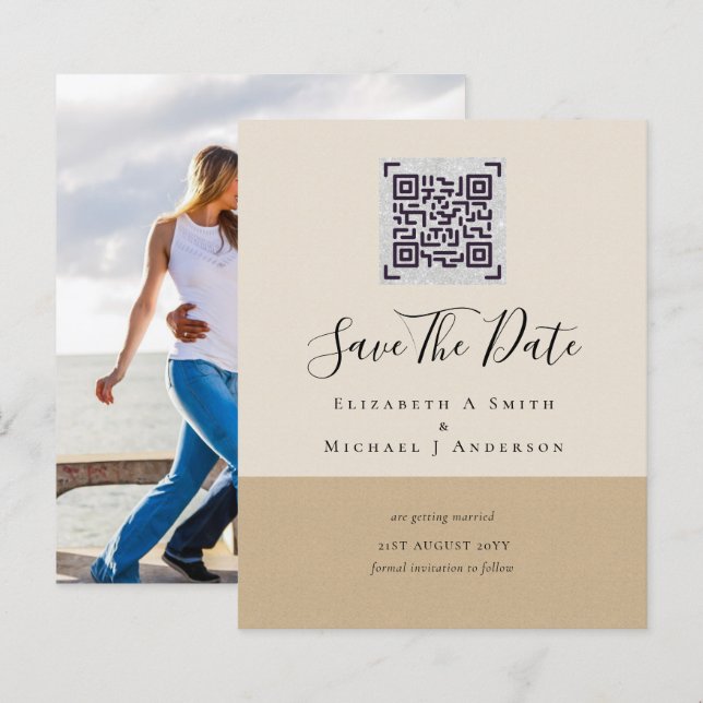 BUDGET Modern PHOTO SAVE THE DATE QR CODE RSVP (Front/Back)