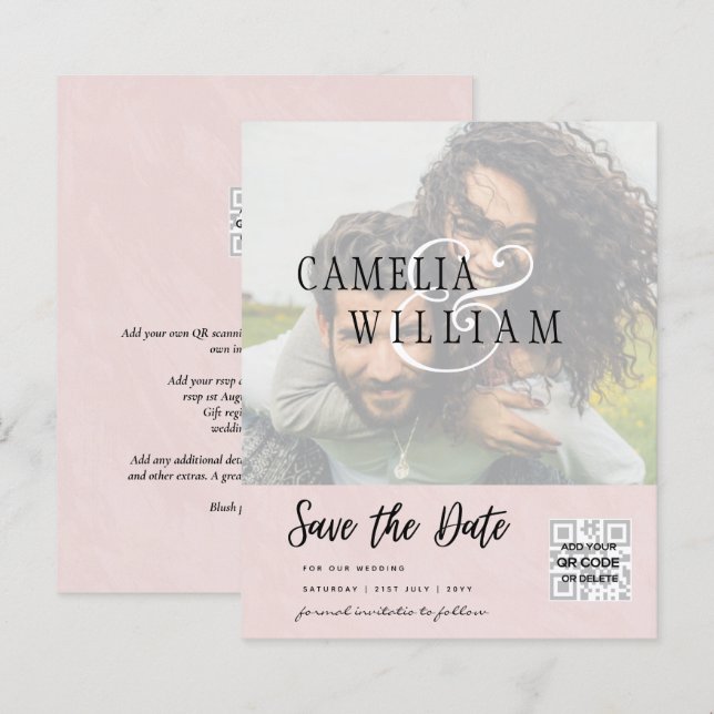 BUDGET Modern PHOTO Save The Date QR CODE RSVP (Front/Back)