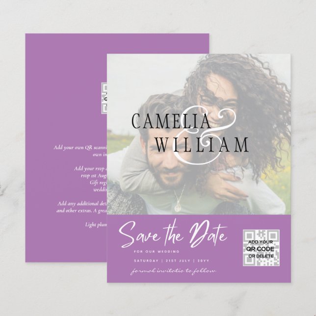 BUDGET Modern PHOTO Save The Date QR CODE RSVP (Front/Back)