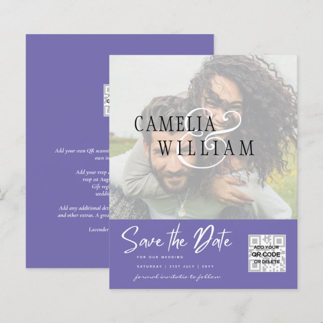 BUDGET Modern PHOTO Save The Date QR CODE RSVP (Front/Back)