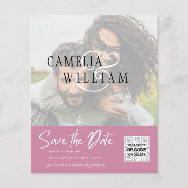 BUDGET Modern PHOTO Save The Date QR CODE RSVP Flyer (Front)
