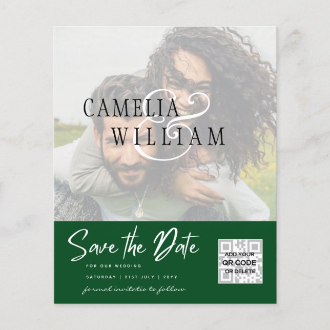 BUDGET Modern PHOTO Save The Date QR CODE RSVP Flyer (Front)