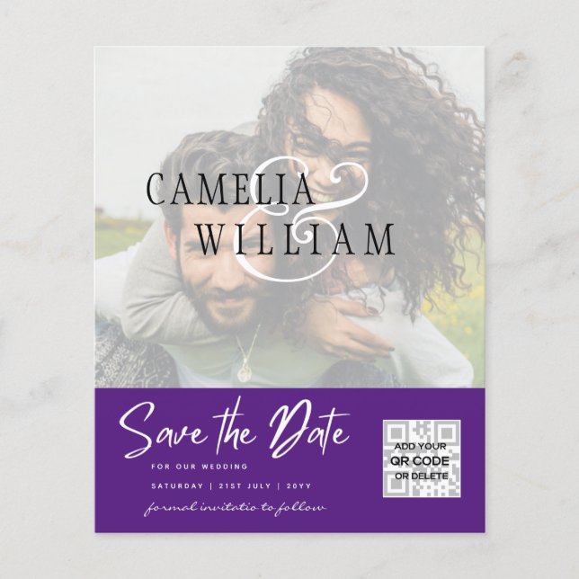BUDGET Modern PHOTO Save The Date QR CODE RSVP Flyer (Front)