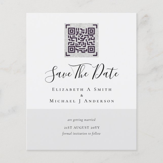 BUDGET Modern PHOTO SAVE THE DATE QR CODE RSVP Flyer (Front)