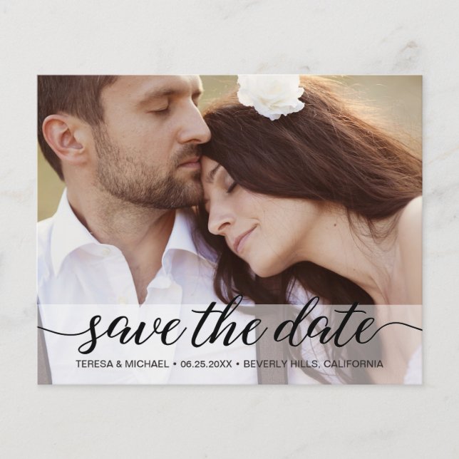 Budget Modern Photo Save the Date Wedding script (Front)