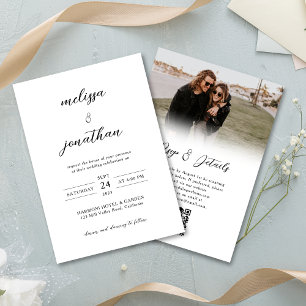 Budget Modern Photo Script Rsvp QR code Wedding Invitation