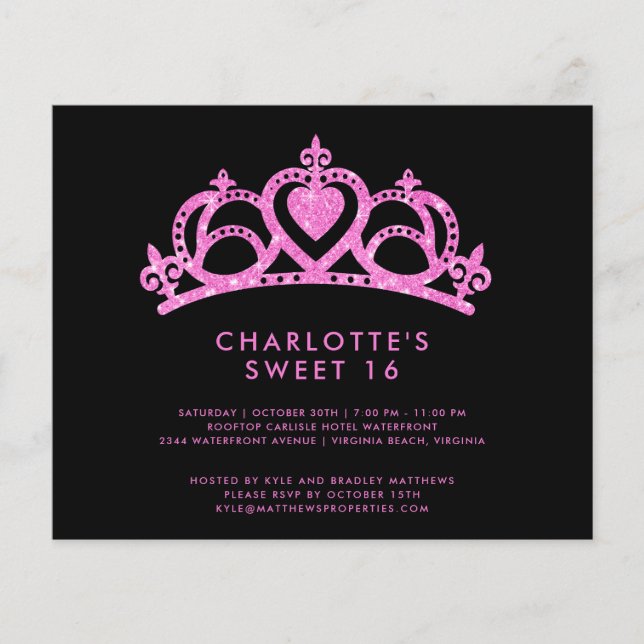 Budget Modern Pink Glitter Sweet 16 Birthday Party Flyer (Front)