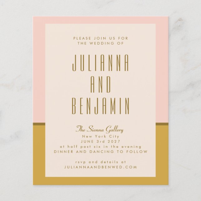 Budget Modern Pink Mustard Wedding Invite (Front)