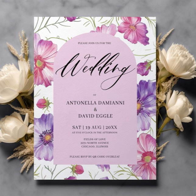 Budget Modern Pink Purple Floral QR Code Wedding (Creator Uploaded)