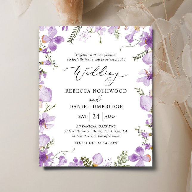 Budget Modern Purple Floral Wedding Invitation (Creator Uploaded)