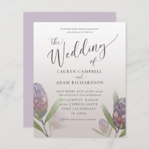 Budget Modern Purple Floral Wedding Invitation